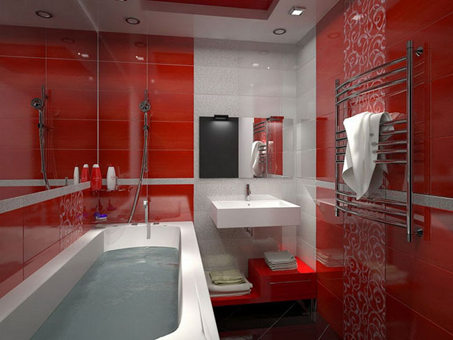 Дизайн-проект ванной комнаты в красном цвете в Зеленограде
